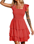 Womens Square Neck Sleeveless Ruffle Dress - Flattering A-Line Mini