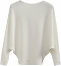 Boat Neck Batwing Sweater - Oversized Ribbed Knit Comfort