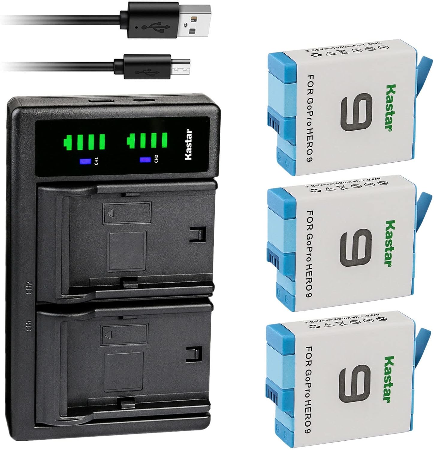Kastar 3-Pack 1900mAh Batteries & USB Charger for GoPro HERO9