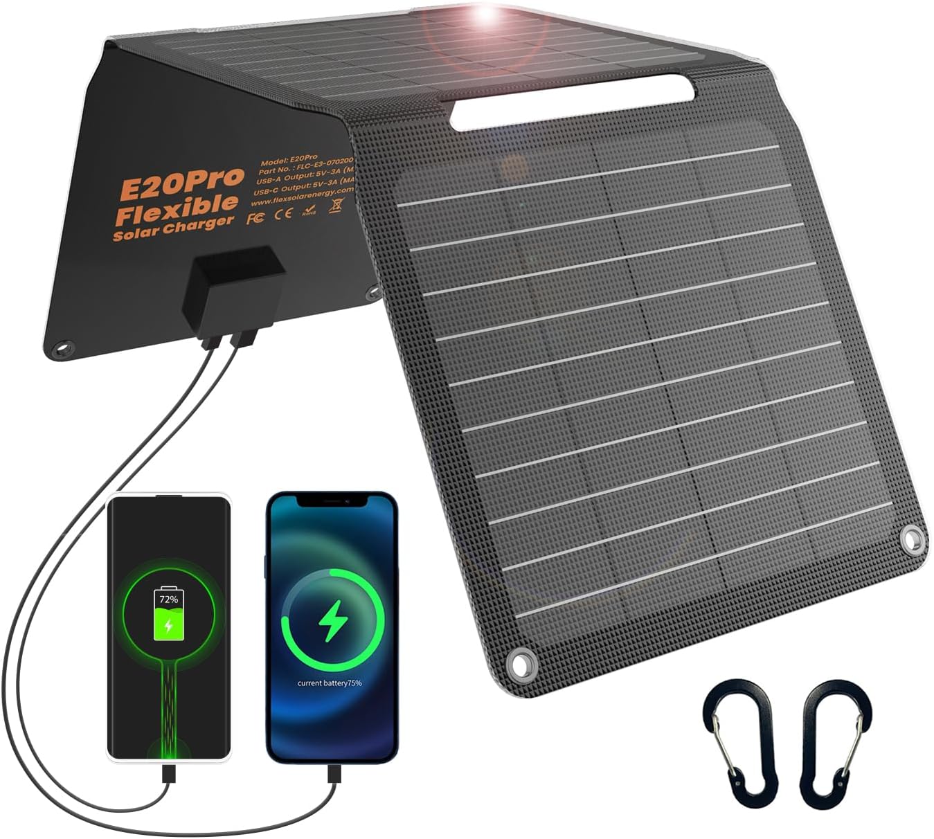 FlexSolar 20W Portable Solar Panel - High Efficiency, Upgraded Tech