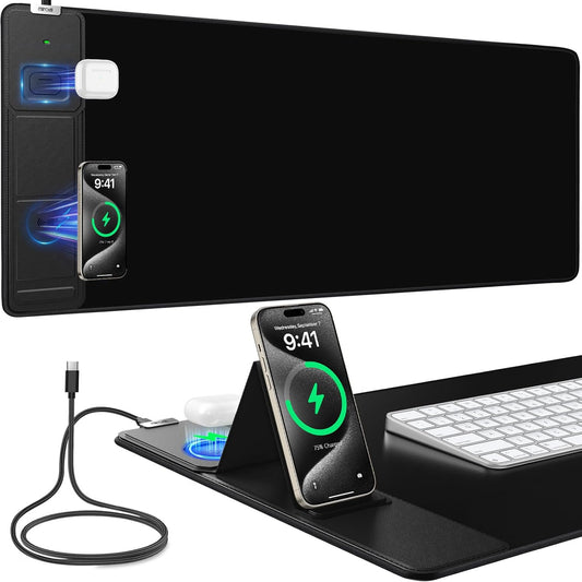 Large Gaming Mouse Pad with Wireless Charging and Phone Holder