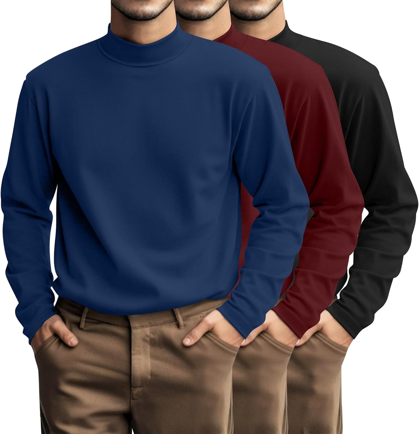 Plus Size Men's Mock Turtleneck Shirt 3 Pcs Casual Wear