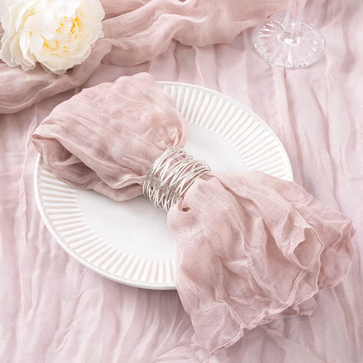 100 Pack Pink Cheesecloth Napkins for Elegant Holiday Tables