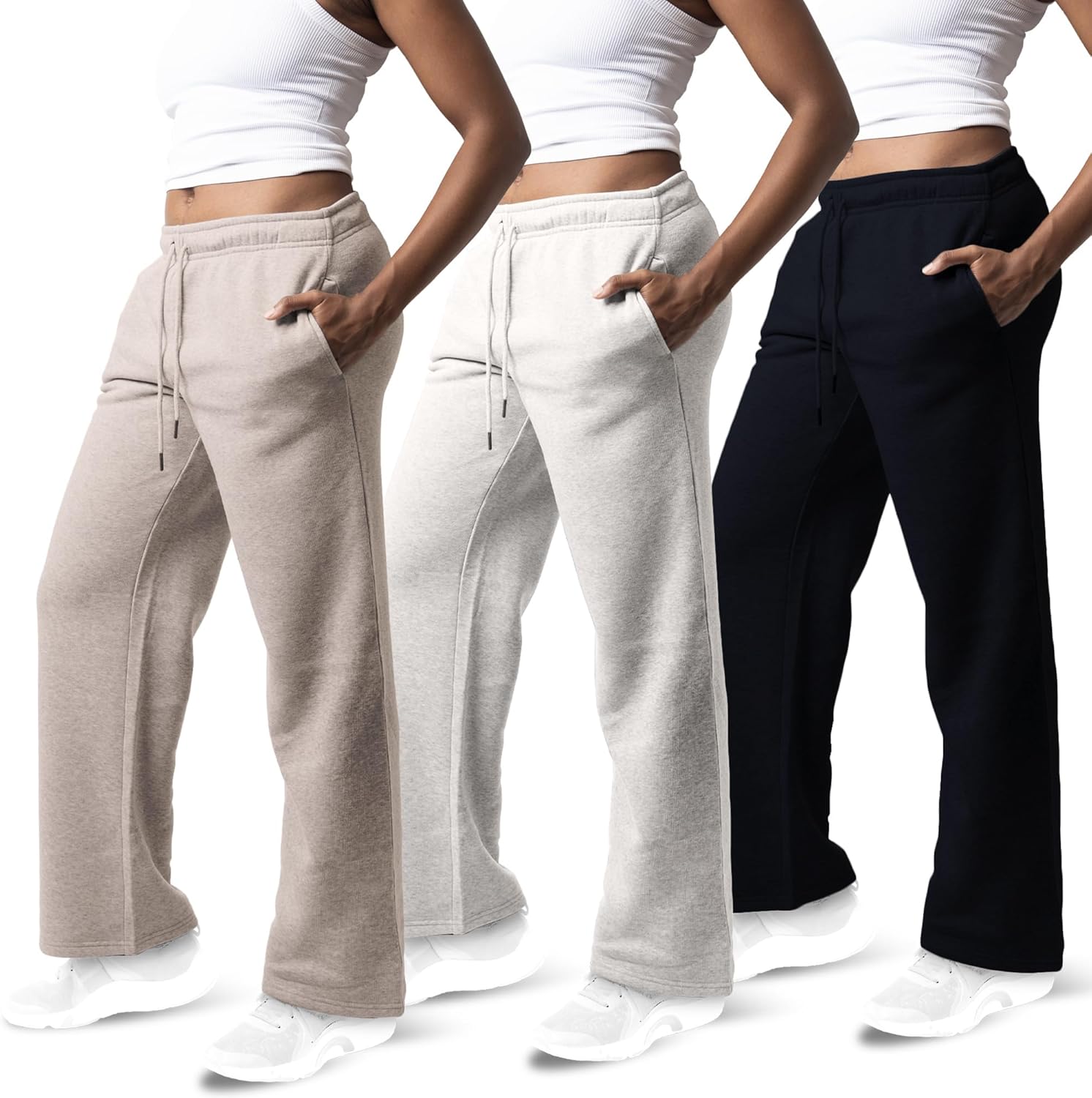 3 Pack Sweatpants Women - Cozy Wide Leg Fleece Pants