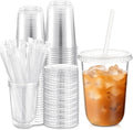 50 Sets Clear Plastic Cups with Lids and Straws 16 oz - Disposable