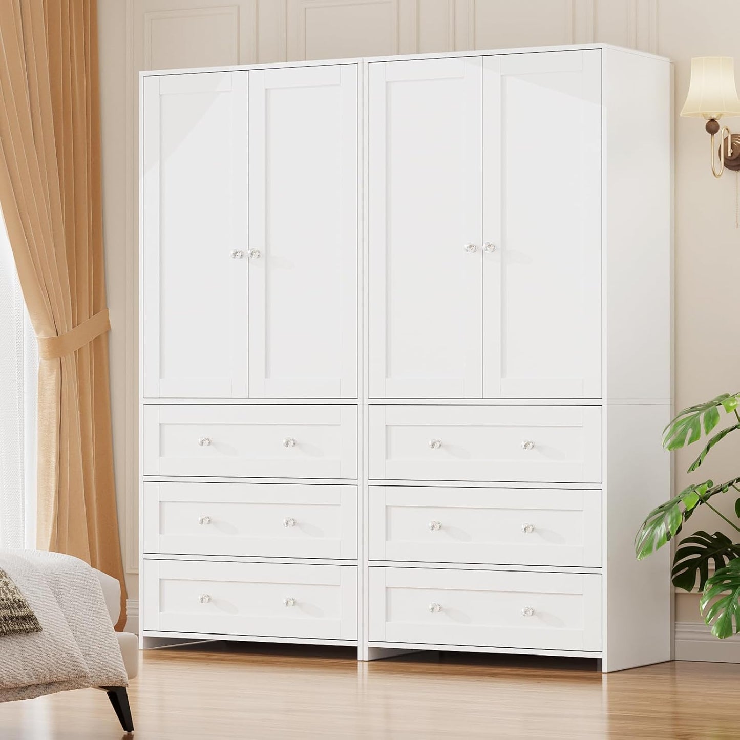 VOWNER Armoire Wardrobe Closet with Drawers and Mirror for Storage