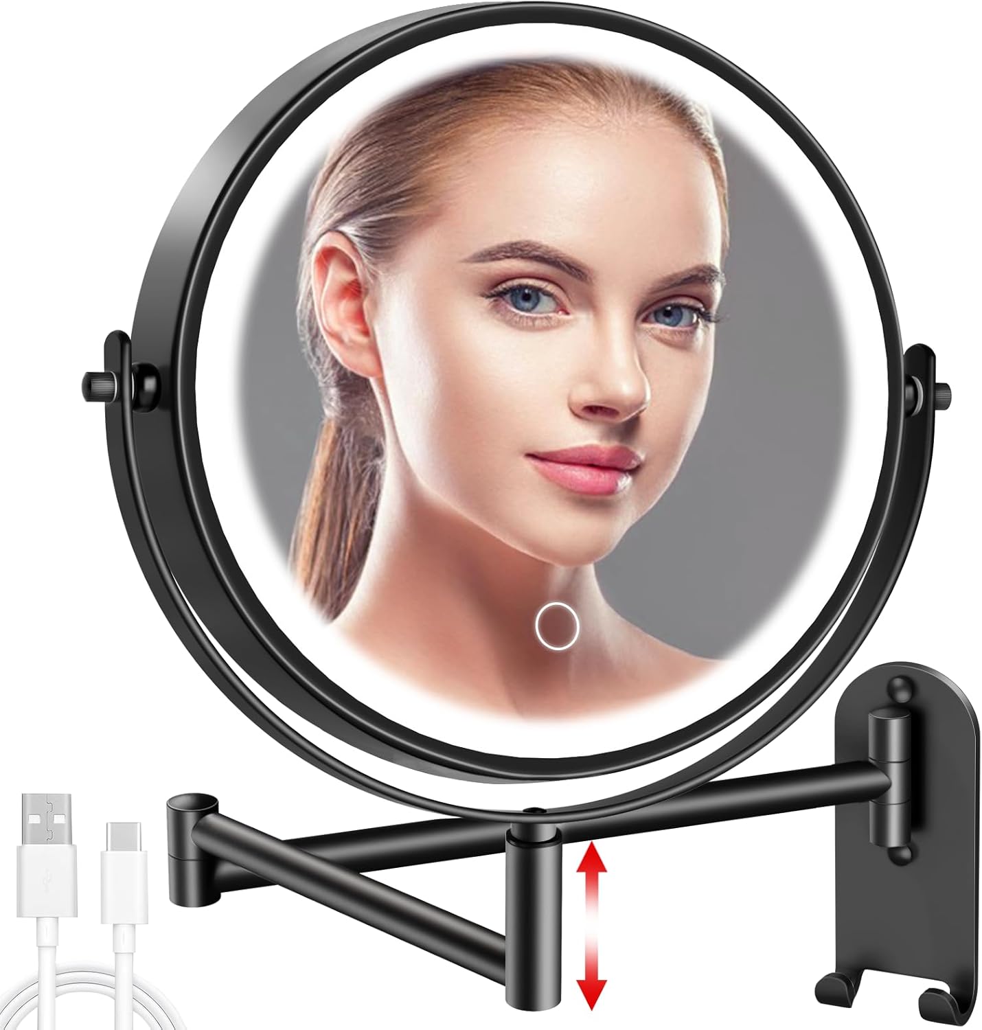 8in Wall Mounted Lighted Makeup Mirror with 3 Color Lights