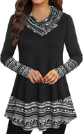 A-Line Cowl Neck Tunic Top with Long Sleeves for Relaxed Wear