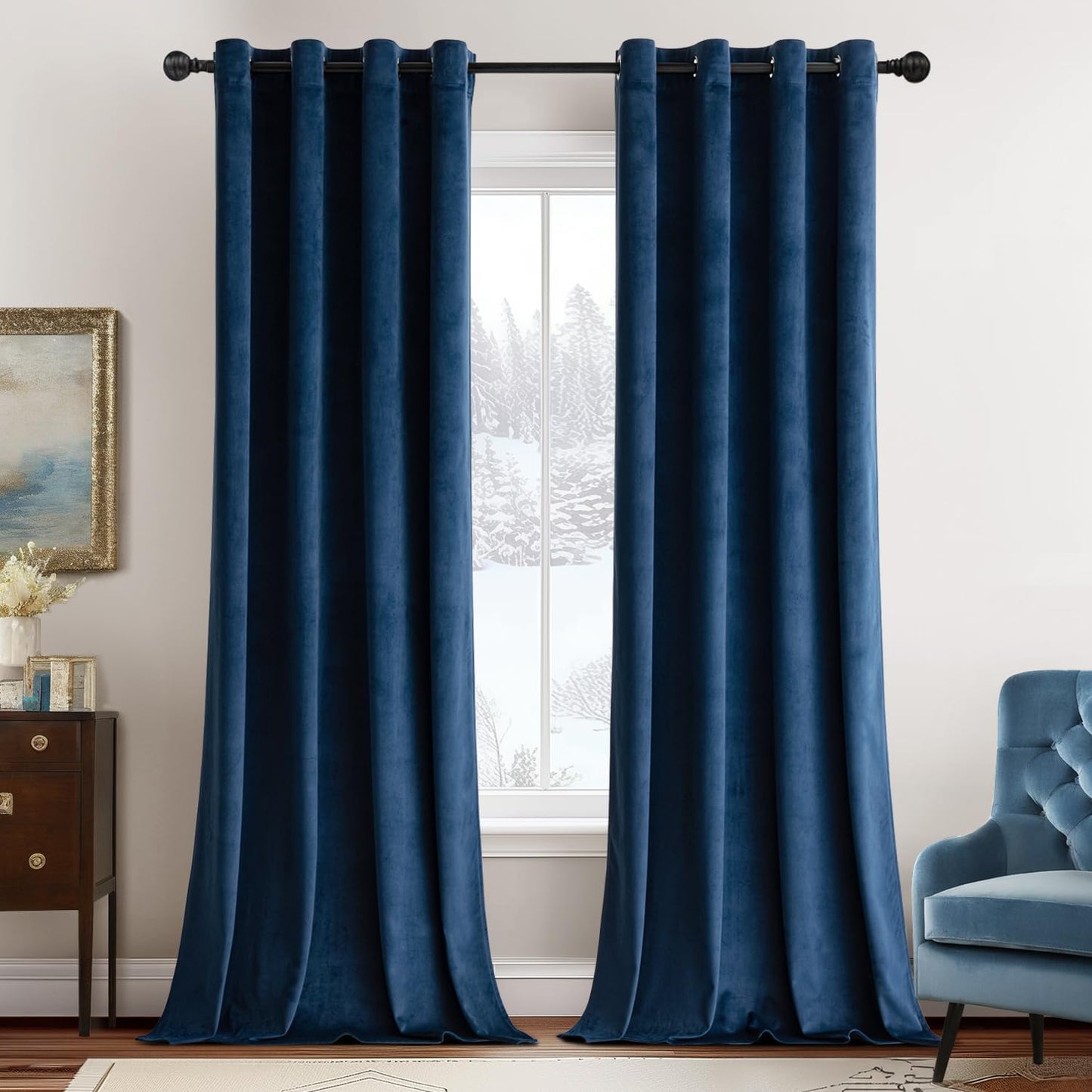 MIULEE Velvet Curtains Navy Blue Elegant Grommet Thermal Insulation