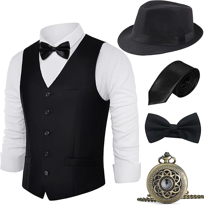 1920s Mens Gatsby Gangster Vest Costume Accessories Set Review
