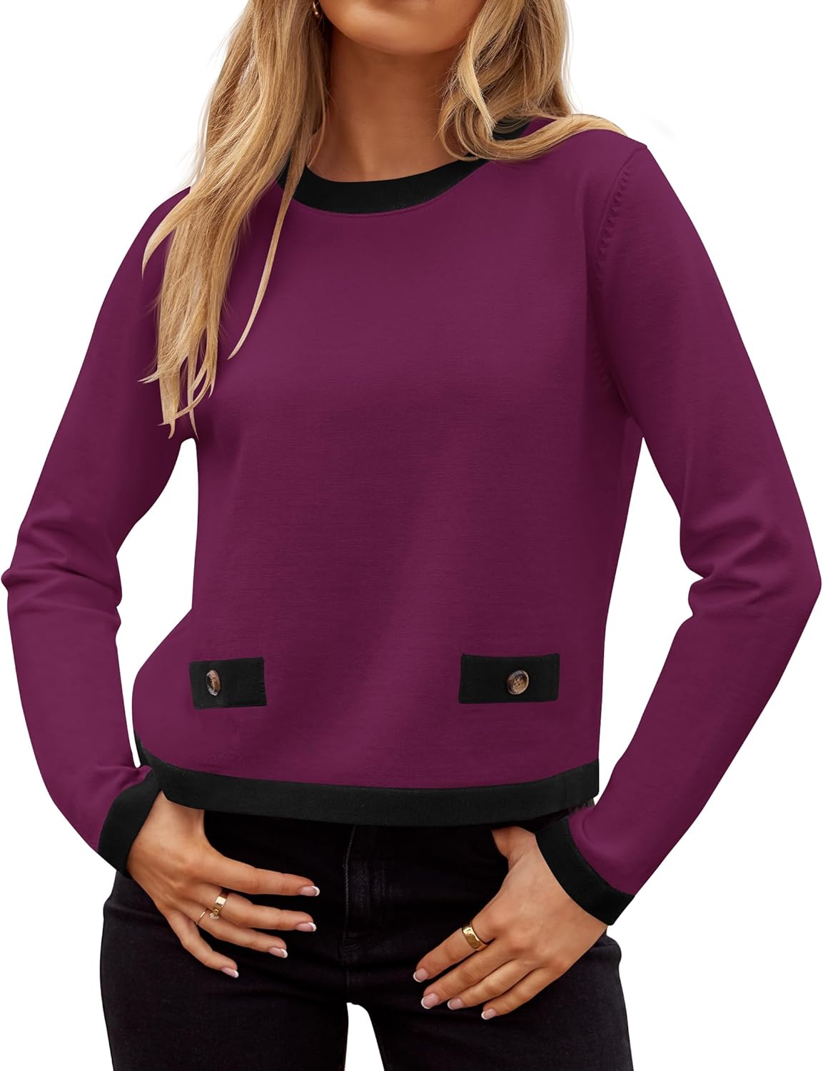 ZESICA Women's Fall Sweaters Long Sleeve Knit Color Block Tops