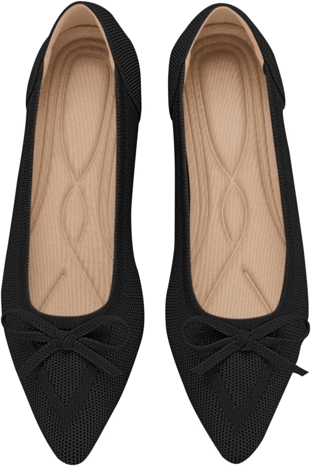 Women's Flats Pointed Toe Bow Knit Ballet Shoes for Comfort