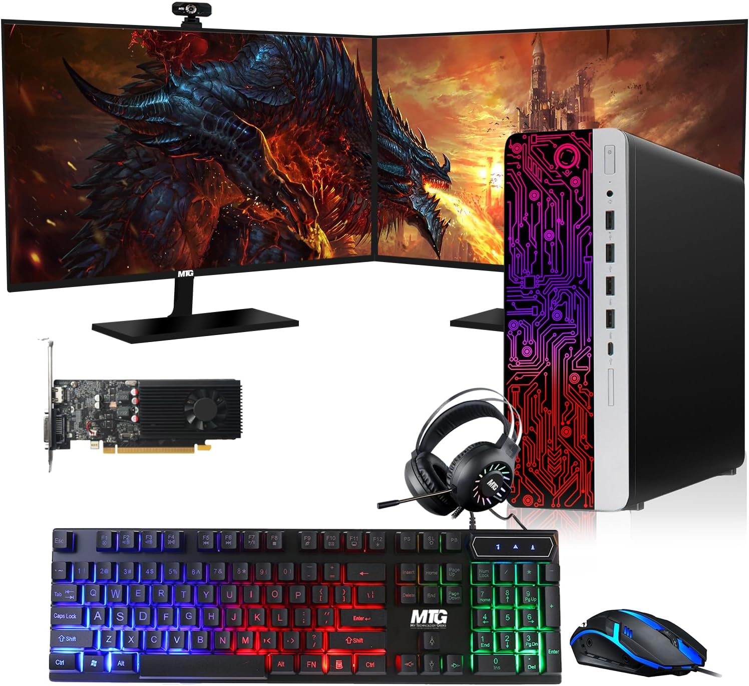 HP G3 Gaming Desktop PC with Dual 27 Inch Monitor Setup