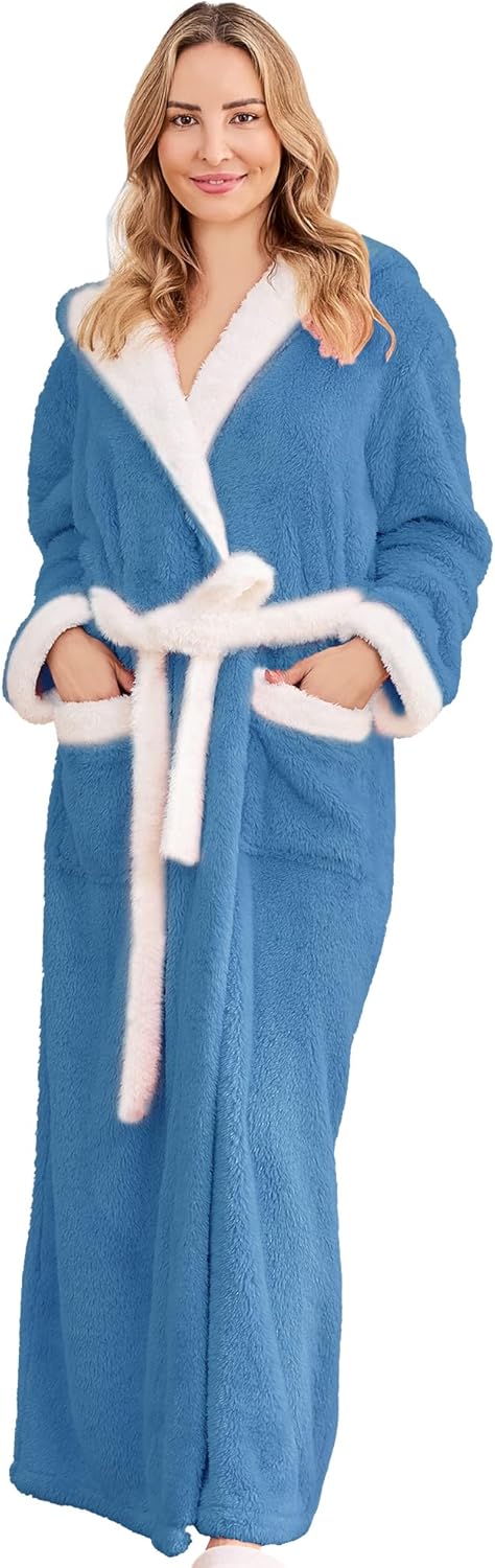 Long Robes For Women: Plush Luxury Hooded Bathrobe Cozy Warmth