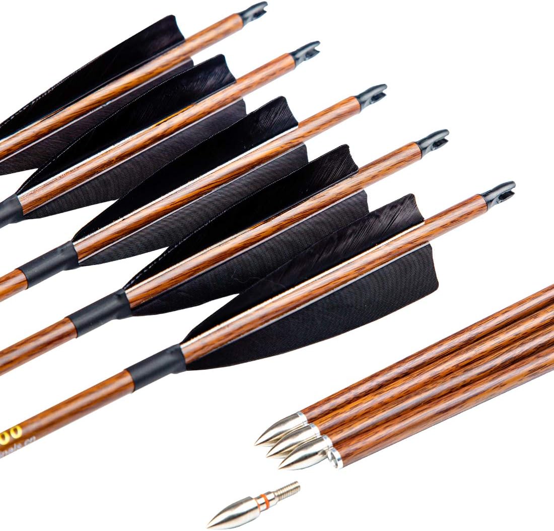 Archery Traditional Arrows with Turkey Feather for Bows 12PCS