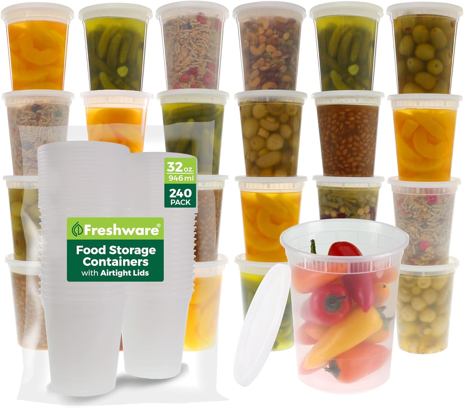 Freshware 32 oz Food Storage Containers for Meal Prep & More