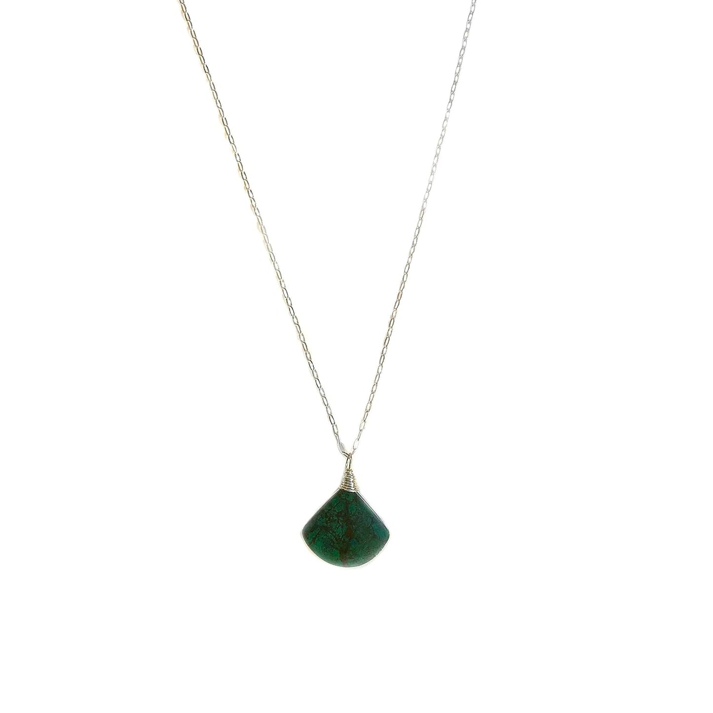 Chrysocolla Necklace Triangle Stone Pendant for Women - Dainty