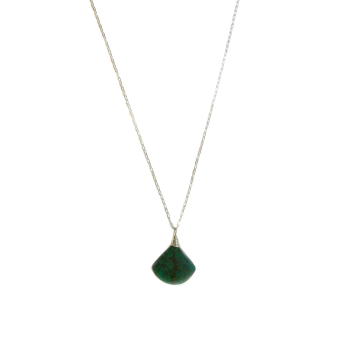Chrysocolla Necklace Triangle Stone Pendant for Women - Dainty