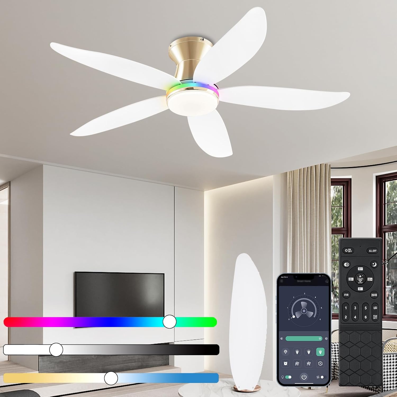 48 RGB Low Profile Ceiling Fan with Light and Remote Control