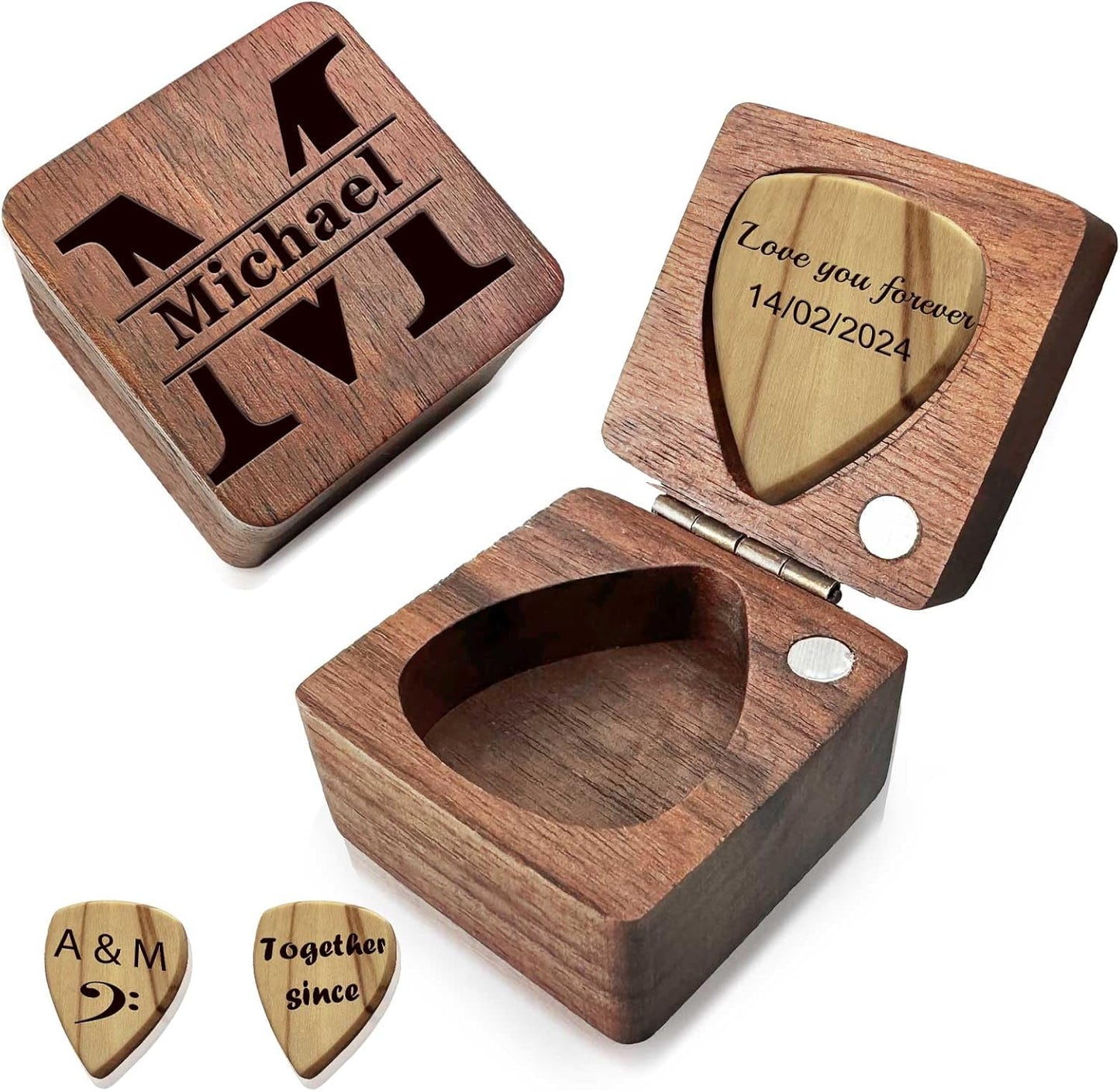 Personalized Custom Guitar Pick Set in Wooden Case | MilSall