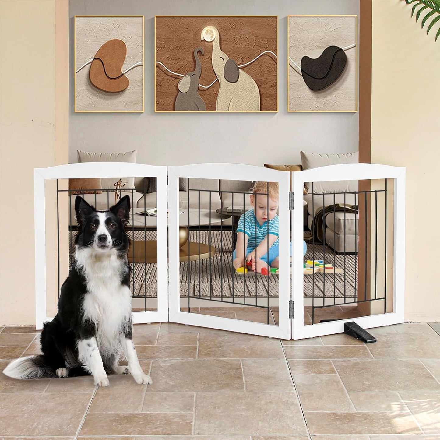 Indoor Dog Fence - 3-Panel Freestanding Gate for Home Use