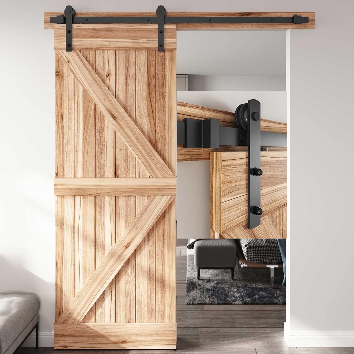 EaseLife 5 FT Heavy Duty Sliding Barn Door Hardware Track Kit