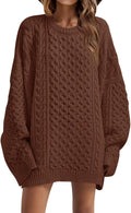 Womens Oversized Chunky Cable Knit Crewneck Tunic Sweater - Acrylic