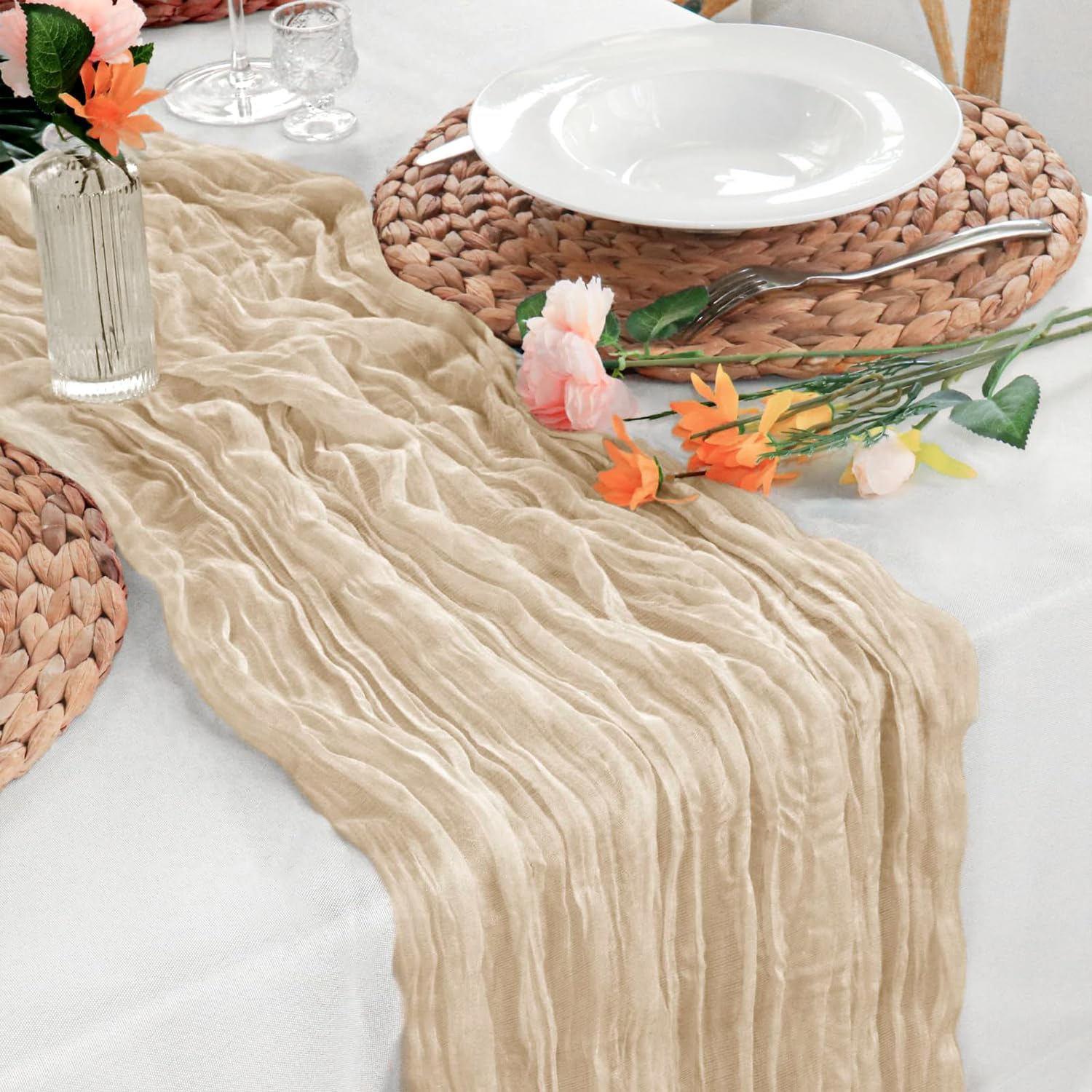 16Packs Champagne Cheesecloth Table Runner for Elegant Events