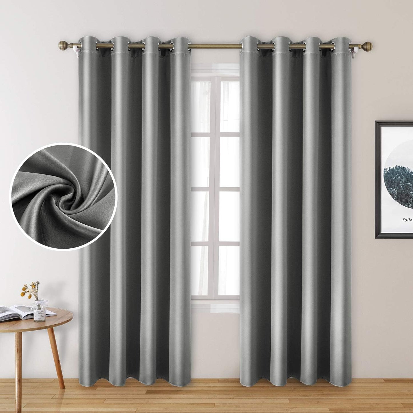 Faux Silk Blackout Curtains for Bedroom - Room Darkening Drapes
