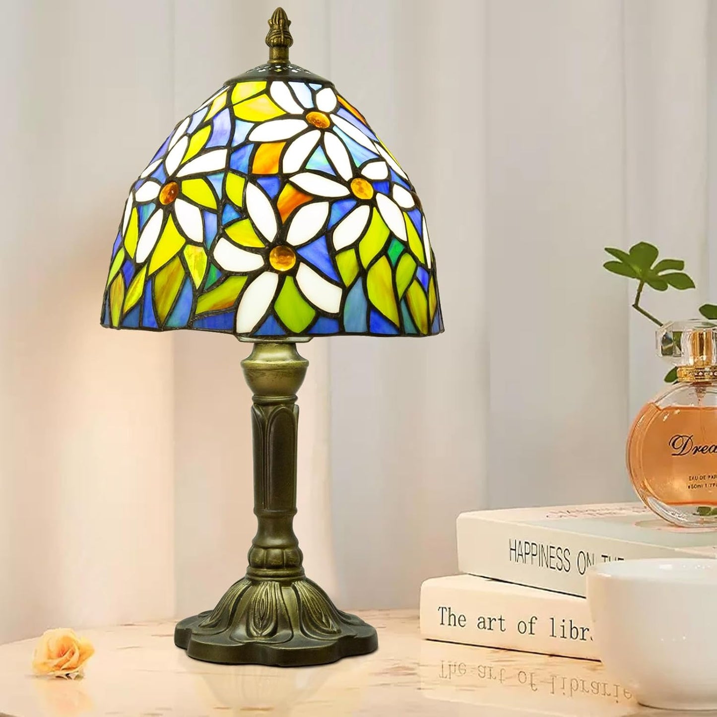 Small Tiffany Table Lamp with 3 Color Temperatures for Home