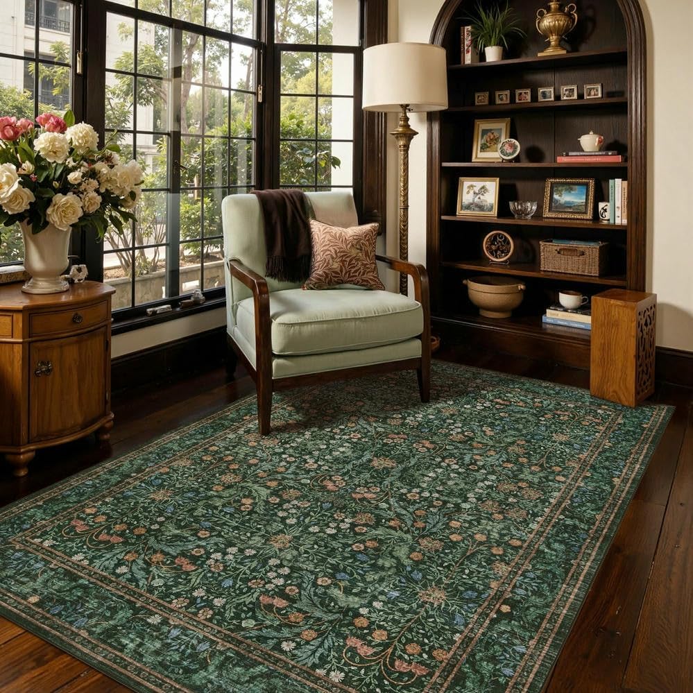 4x6 Area Rugs Rugxara Vintage Boho Green Floral Rug
