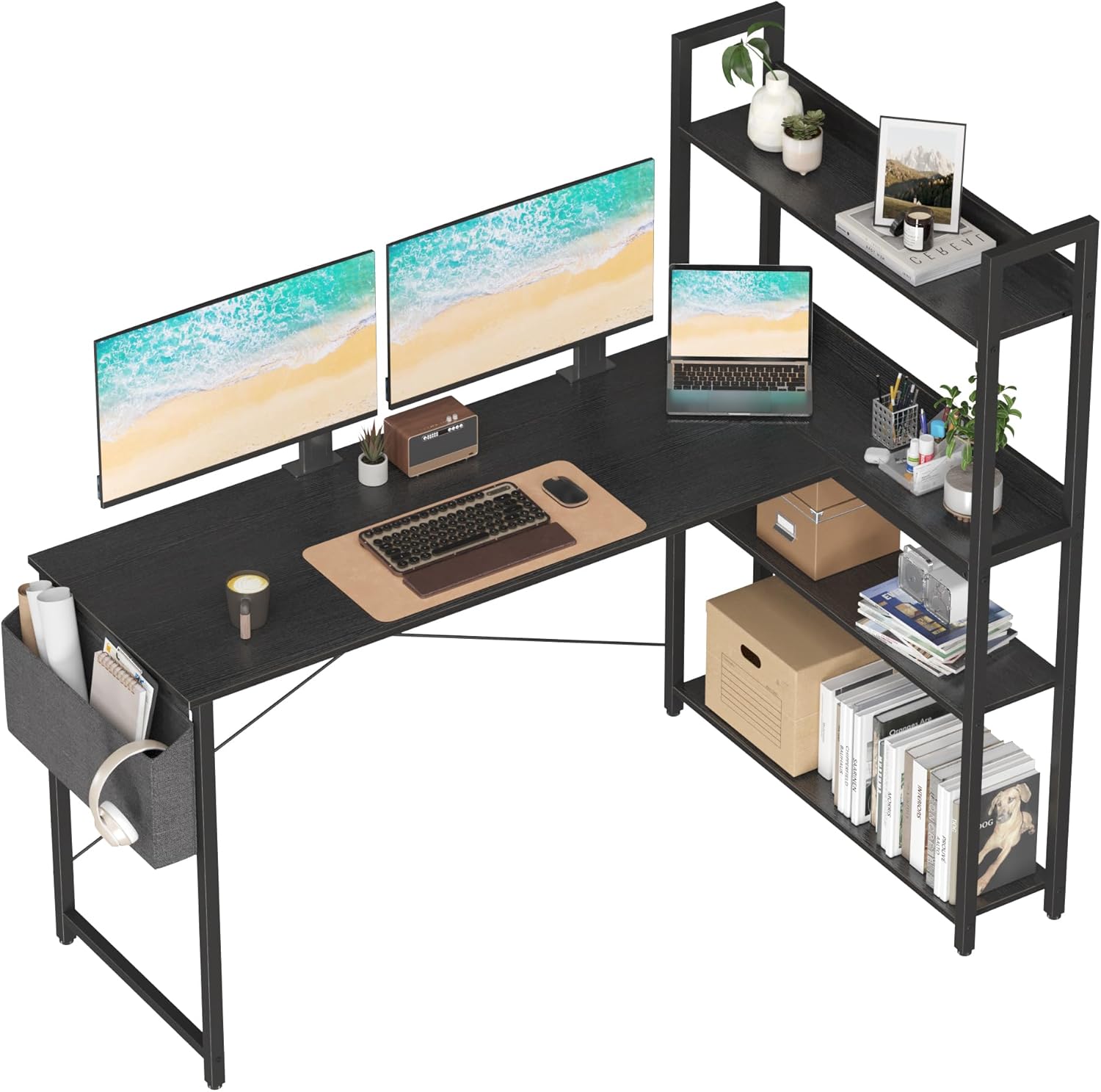Treesland 55 Inch L Shaped Desk for Home Office with Storage