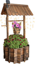 Garden Wooden Rustic Wishing Well Planter - Lighted Outdoor Decor