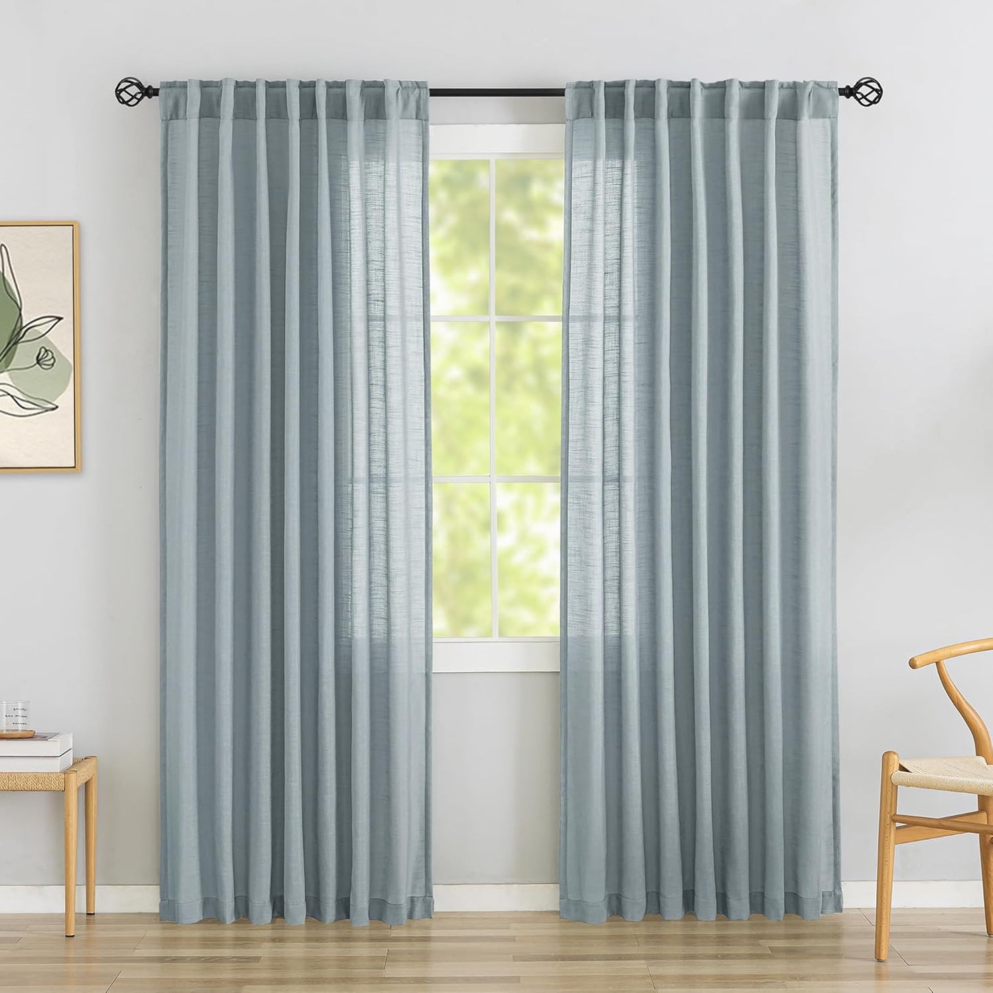 DONREN Stone Blue Linen Back Tab Curtains for Elegant Privacy