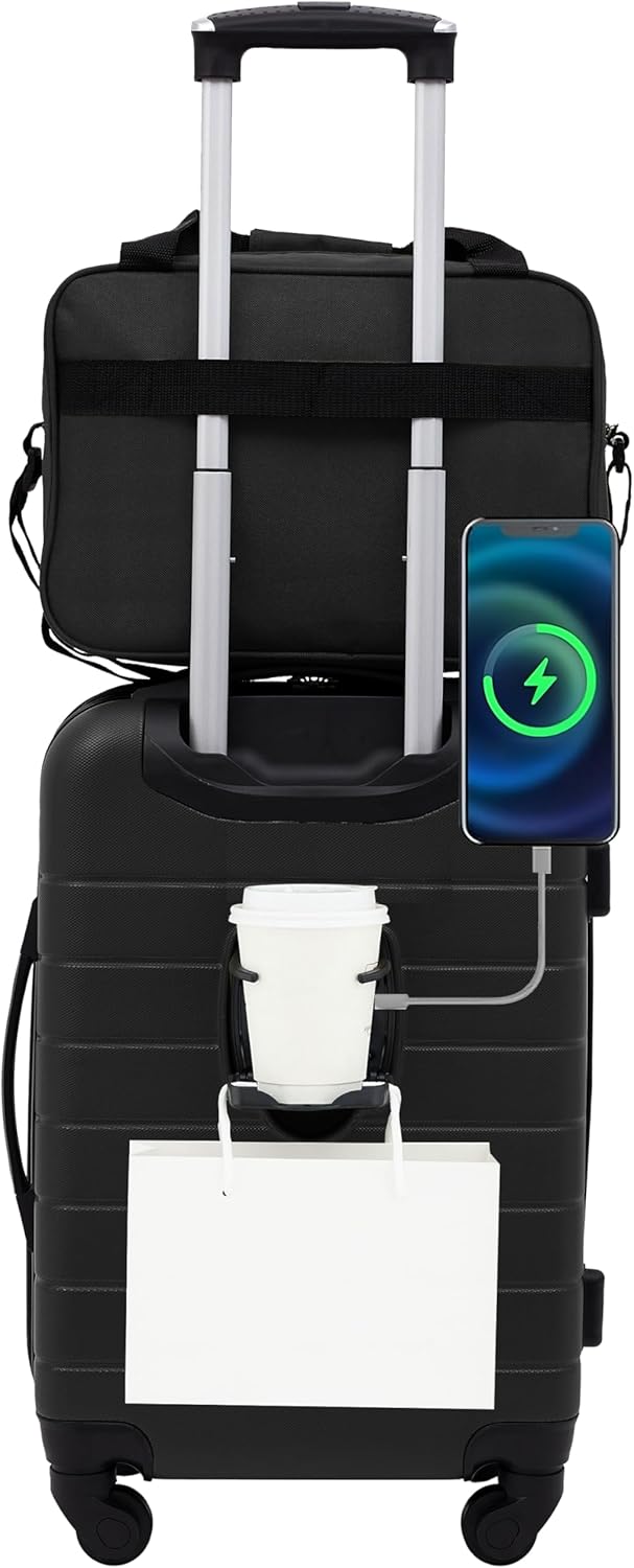 Wrangler Smart Luggage Set with USB Port and Cup Holder