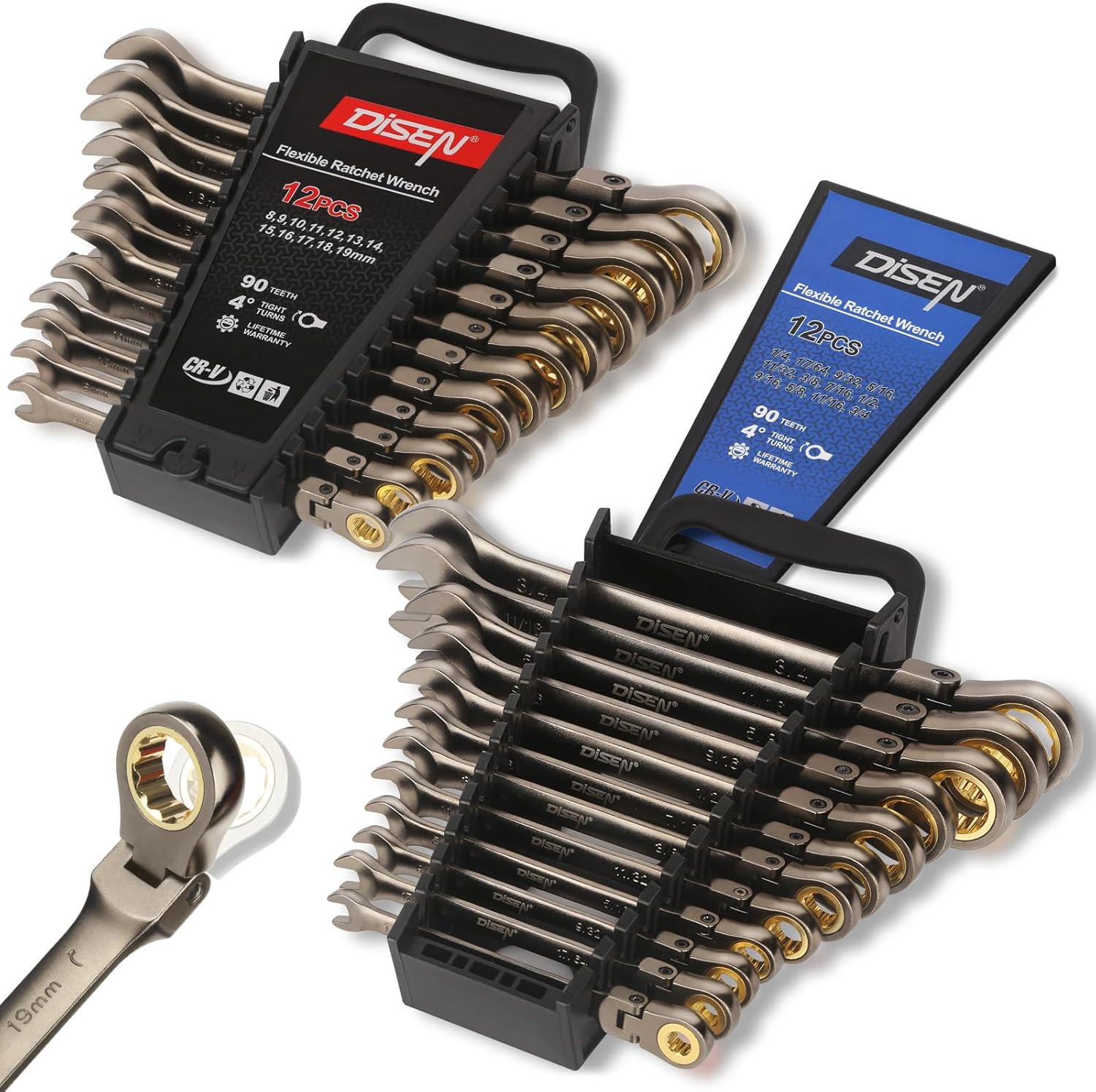 DISEN 24pcs Flex Head Ratchet Wrench Set for Every Mechanic