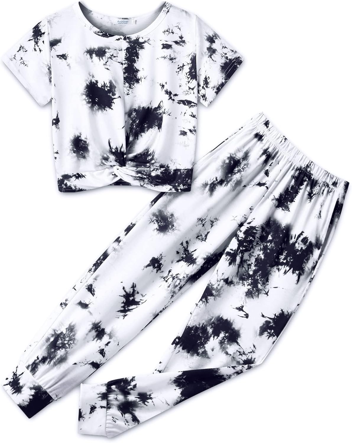 Arshiner Girls Tie Dye Twist Front Tops & Sweatpants Outfits