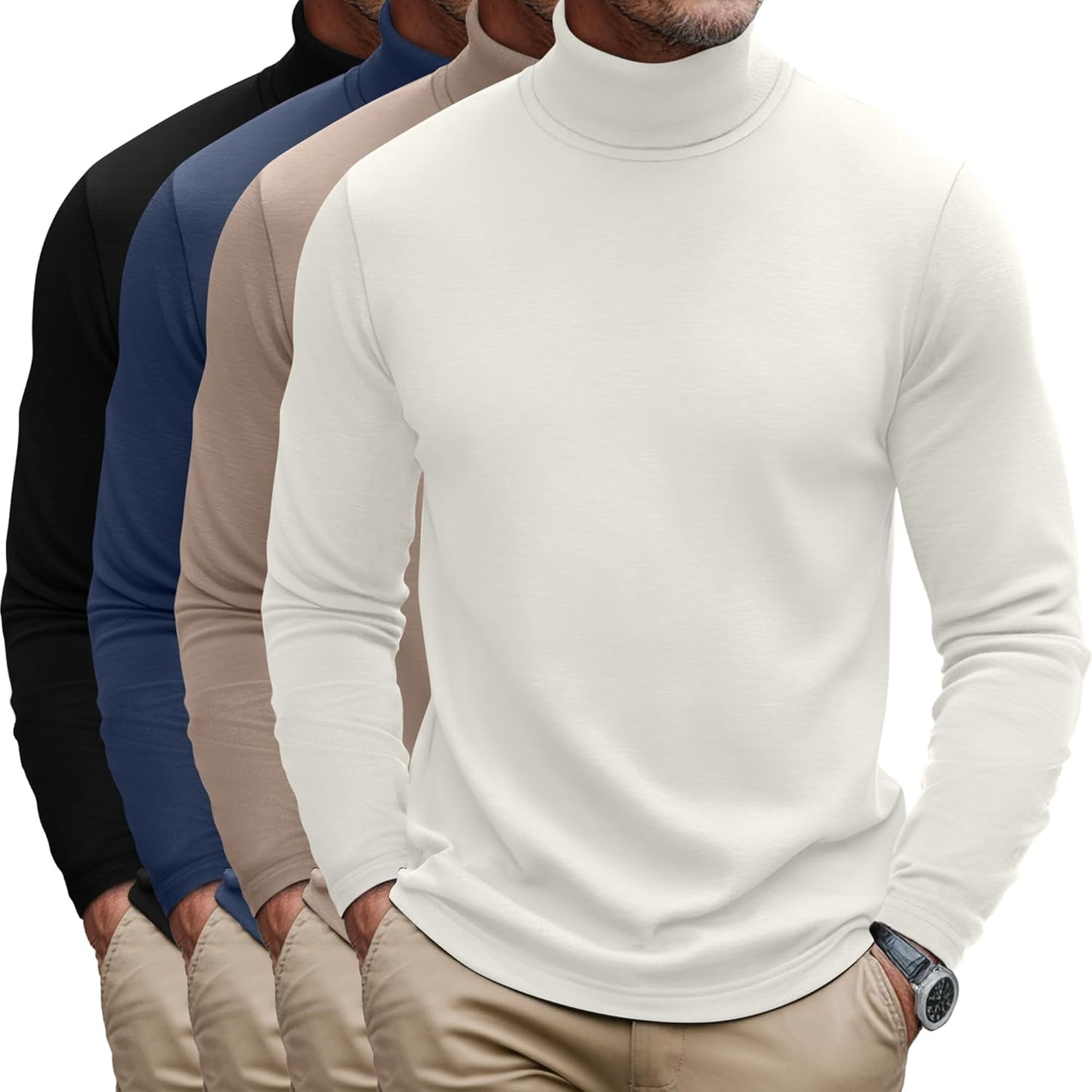 Huukeay Men's Turtleneck Shirts - 4 Pack Casual Sweater Set