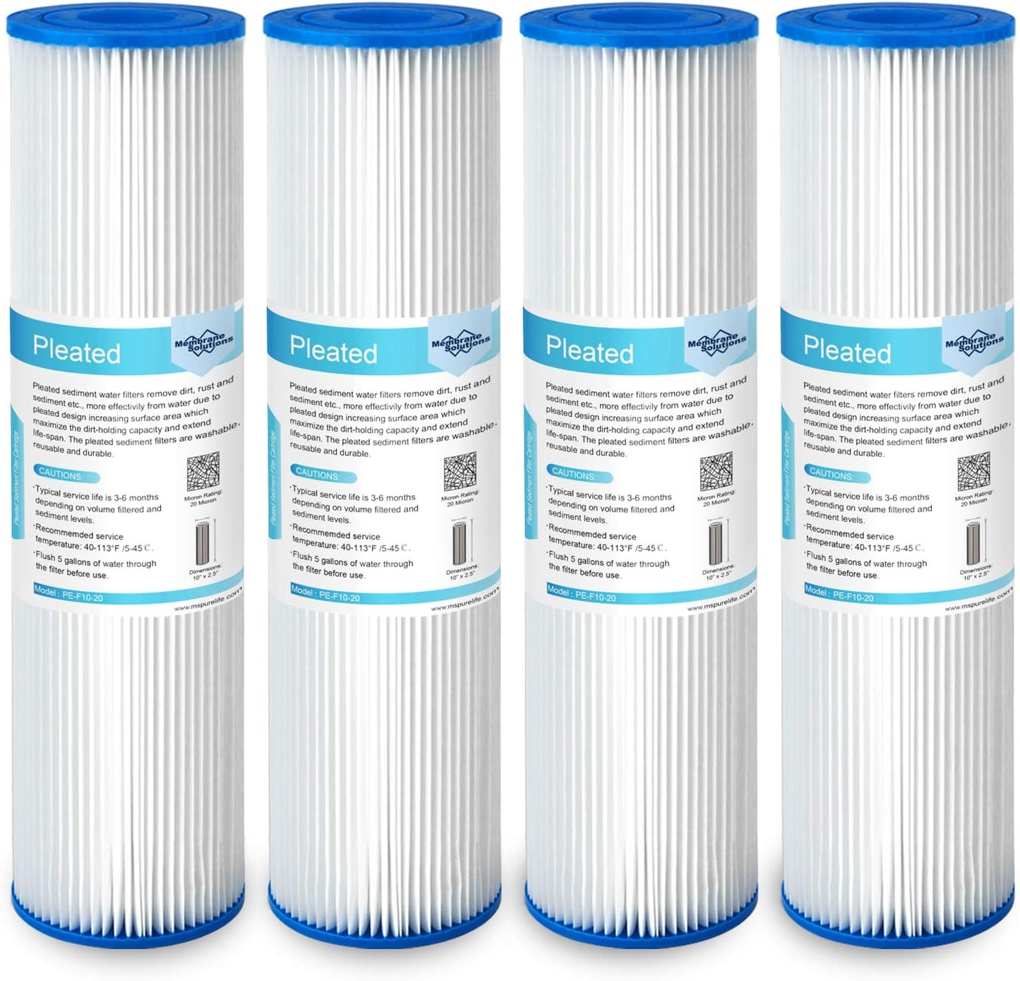 20 Micron Pleated Polyester Water Filter Cartridge 4 Pack