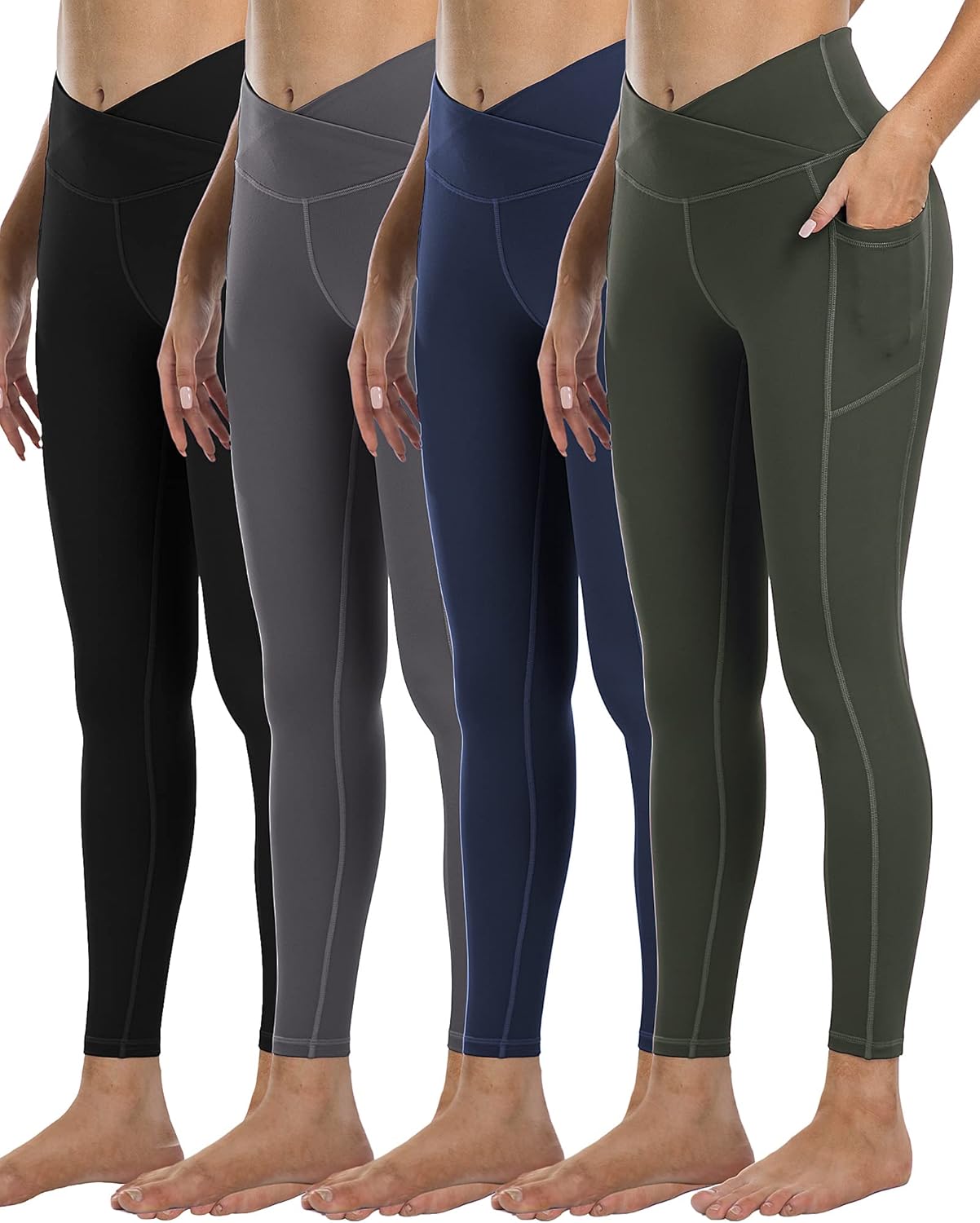4 Pack Leggings with Pockets for Women - High Waist Tummy Control