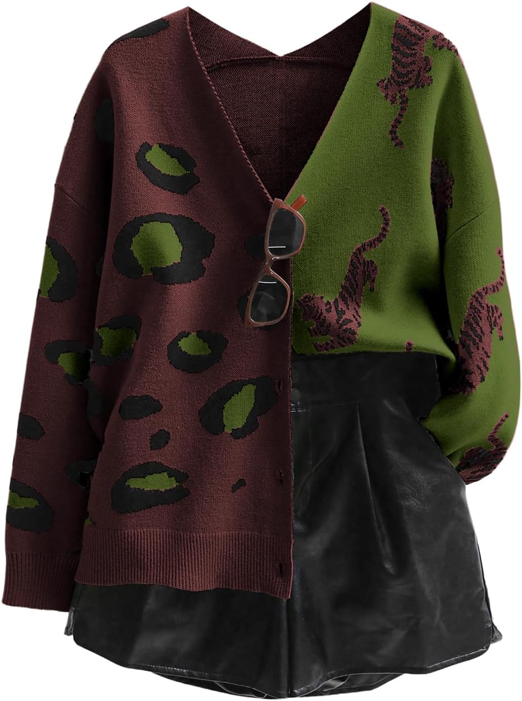 Leopard Tiger Print Cardigan for Women - Stylish V Neck Sweater