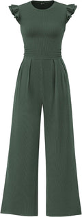 Summer Jumpsuits for Women Rib Knit Crew Neck Romper - Dressy Fit