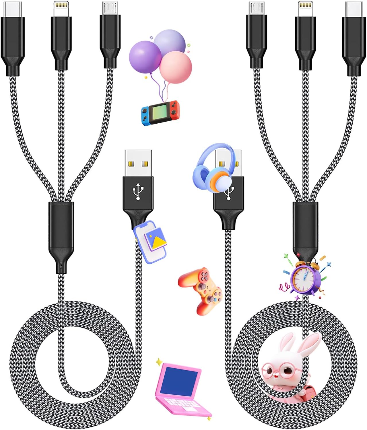 3-in-1 Nylon Braided 4FT Multi Charging Cable - Fast Charge Any Device!