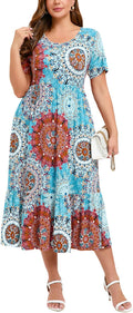 Plus Size Dresses for Women Summer Short Sleeve Long Flowy Maxi L-6XL