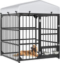 Outdoor Dog Enclosure with Rotating Feeder Bowls - Secure 4x4 ft Run