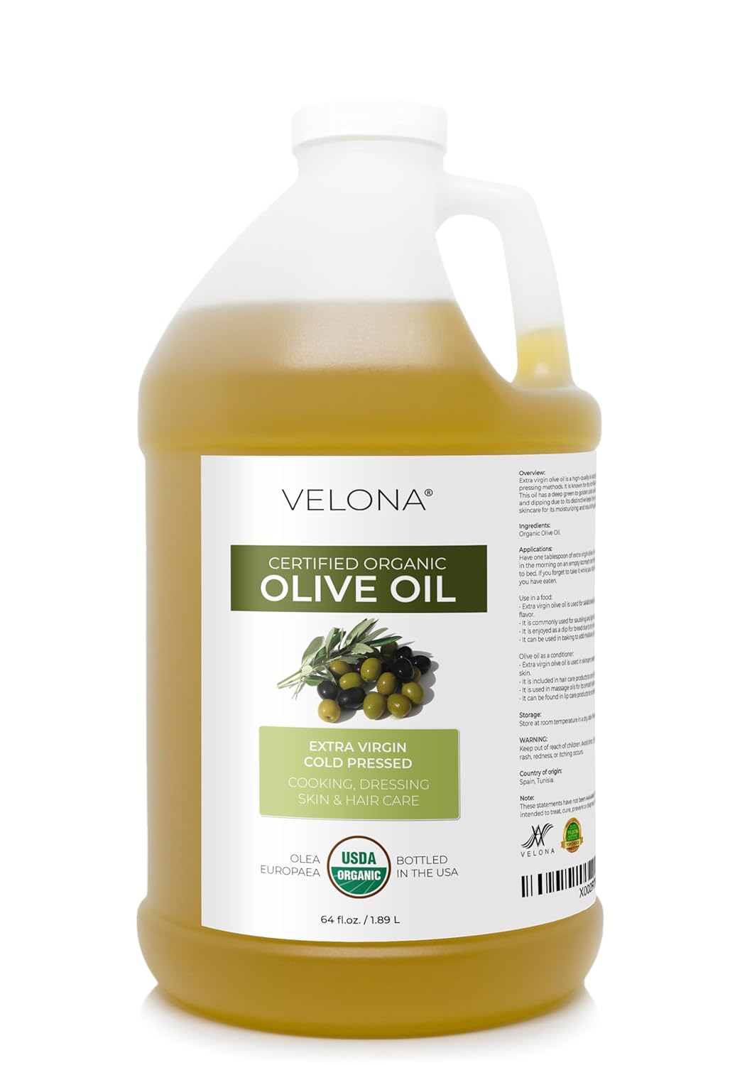 Extra Virgin Organic Olive Oil Unrefined Cold Pressed 64oz