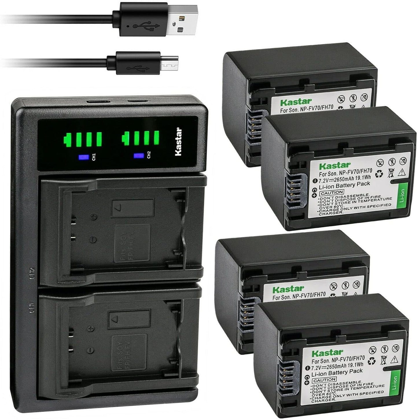 Kastar 4-Pack Battery and USB Charger for Sony HDR Cameras