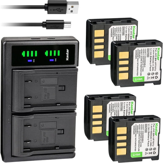 Kastar 4-Pack BN-VF707 Battery and USB Charger for JVC Cameras