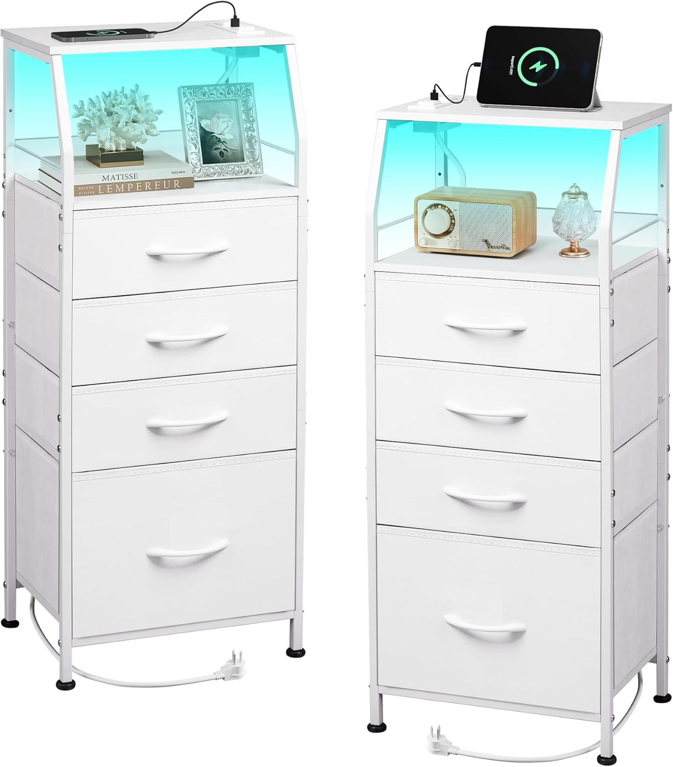 WLIVE Night Stand Set of 2 with Charger Station and LED Light