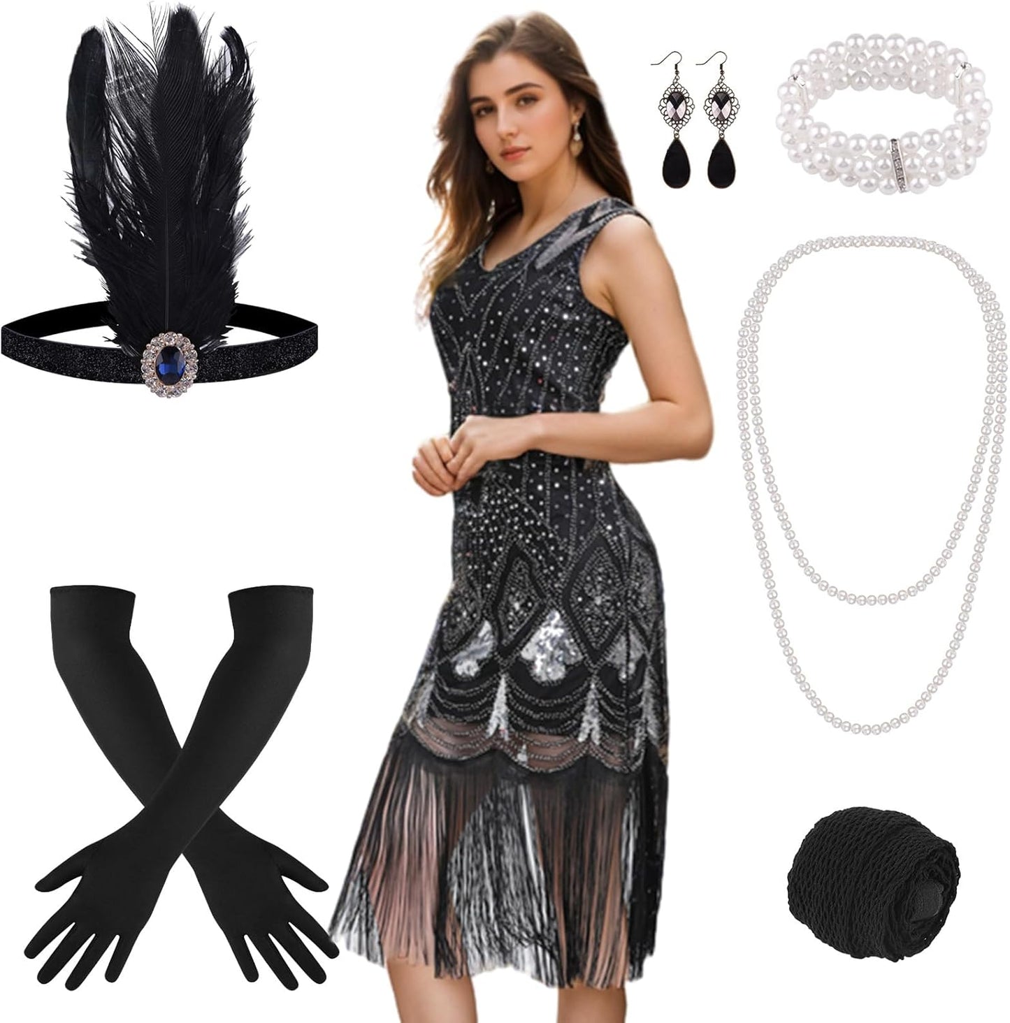 1920s Dresses for Women - Sequin Fringed Gatsby Cocktail Dress
